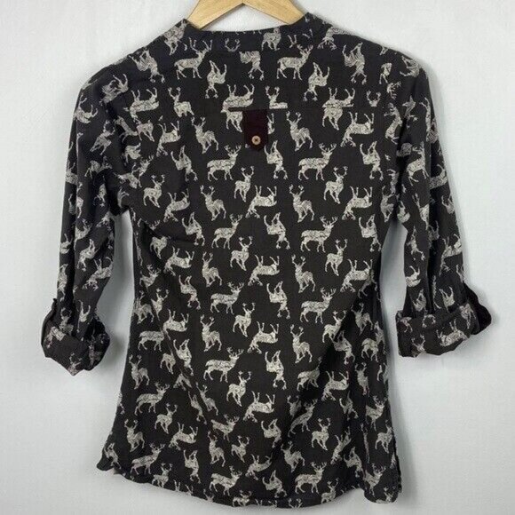 Modcloth Mata Traders Near and Deer Popover Shirt Womens Size XS Brown Cotton‎ - Picture 6 of 12